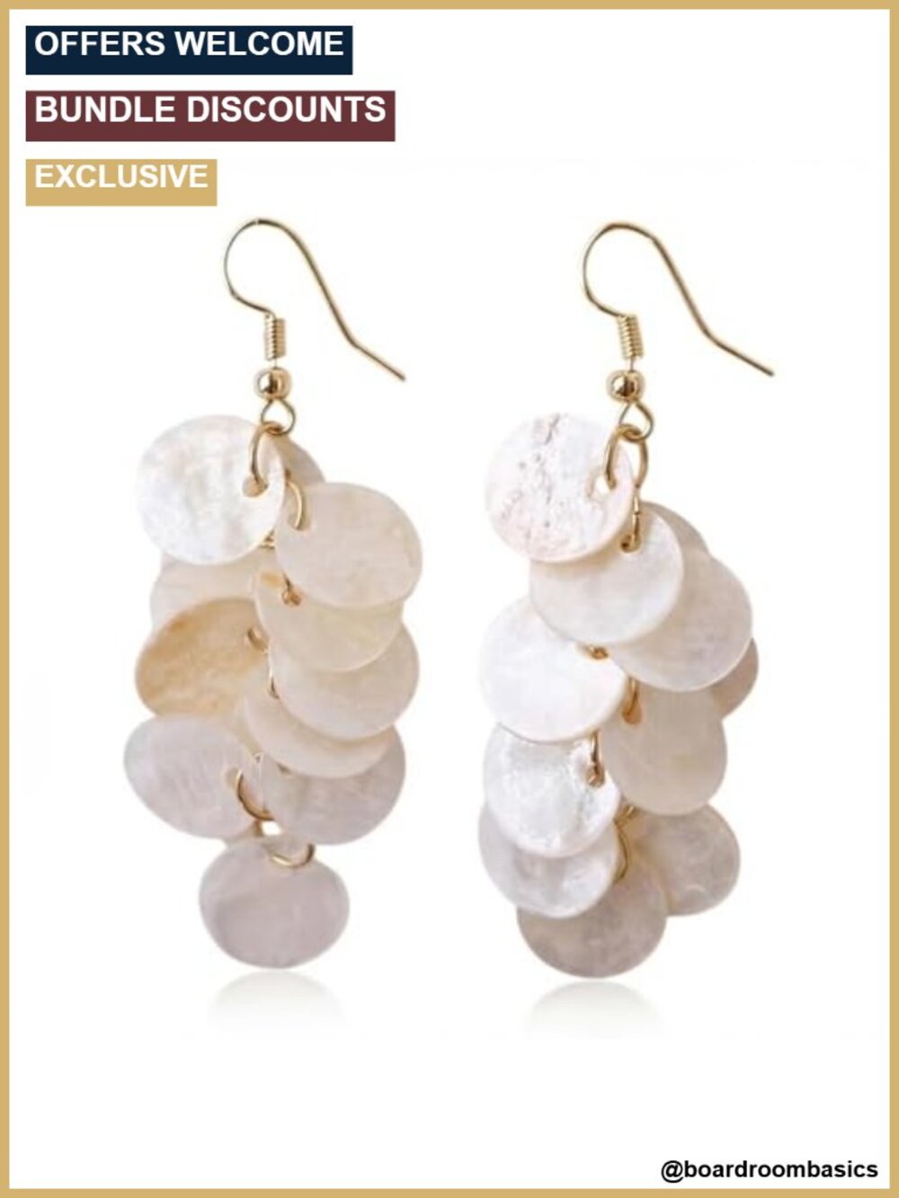 Handmade Natural Shell Dangle Earrings Gold Tone Hooks Boho Beach